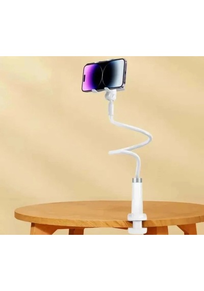 Etashop 360 Esnek Telefon Tutucu Kelepçeli Masa Yatak Başlığı Standı 4" 7.1" Uyumlu Beyaz Beyaz