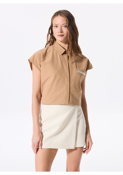 Fabrika Deve Tüyü Kadın Gömlek Loose Fit Düz Gömlek F5sl-gml0324 Camel