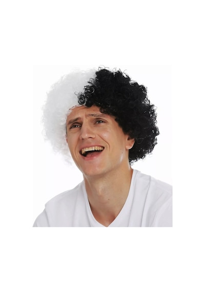 Siyah Beyaz Kıvırcık Afro Bonus Peruk Taraftar Bonus Saç