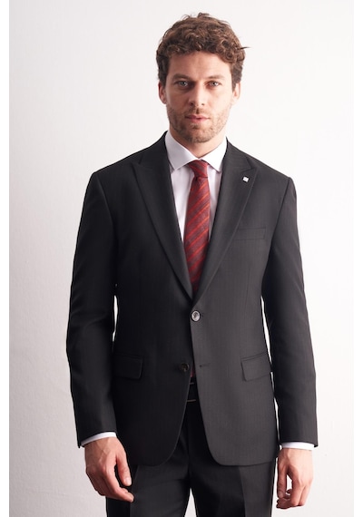 İmza Siyah Kırlangıç Yaka Çizgili Desen Slim Fit 6 Drop Takım Elbise 1001255166 Siyah
