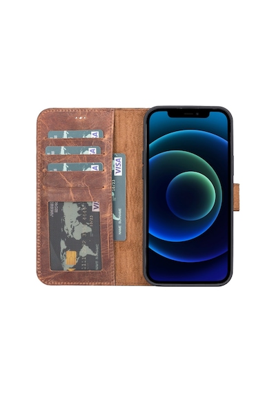 Plm Apple İphone 13 Pro Max Uyumlu Deri Cüzdanlı Kılıf G2 Kahverengi Acı Kahverengi