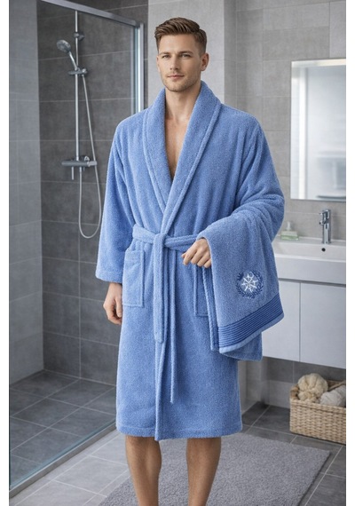 Yazlık Havlulu Bornoz 2li Set Lacivert
