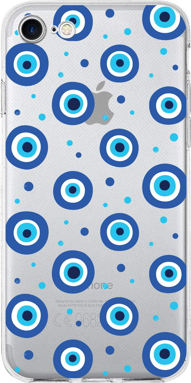 Apple Uyumlu iPhone Se 2022 İle 1mm Slim Fit Nazar Boncuğu 1 Baskılı Şeffaf Kılıf