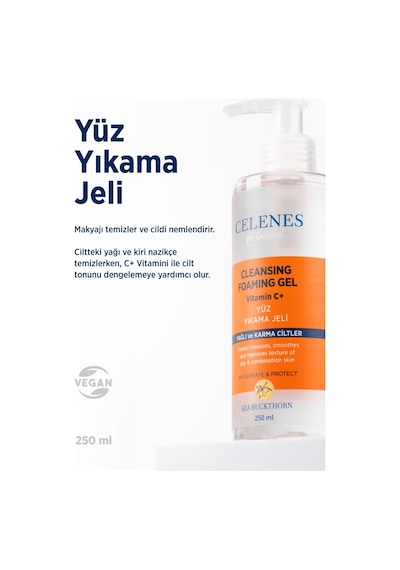 Celenes Sea Buckthorn Yağlı ve Karma Ciltler için Yüz Temizleme Jeli 250 ML Celenes Sea Buckthorn Yağlı ve Karma Ciltler için Yüz Temizleme Jeli 250 ML