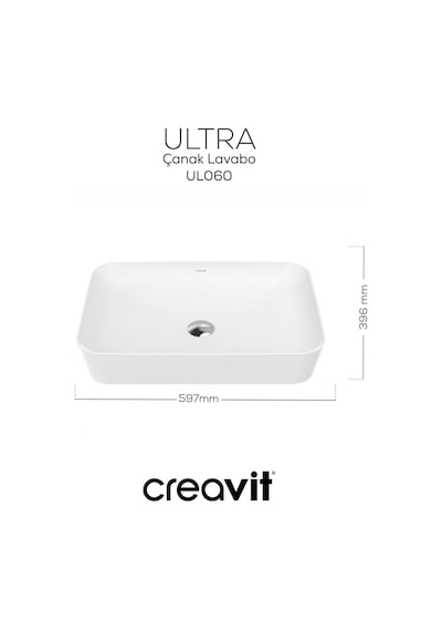 Creavit Ultra Dikdörtgen Çanak Lavabo 60 Cm Beyaz Ul060-00cb00e-0000