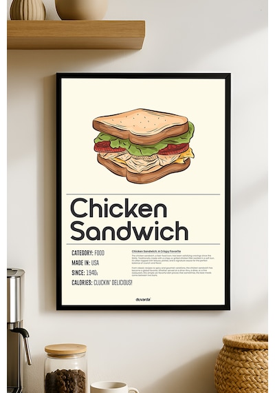 Chicken Sandwich Ahşap Çerçeveli Poster, Dekoratif Mutfak Duvar Tablosu
