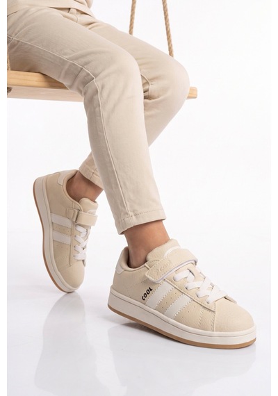 Cool Bej Cırt Bantlı Unisex Çocuk Yürüyüş Ve Spor Ayakkabı Sneaker Coop F
