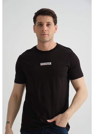 Shooter Sportwear Shooter Erkek T-shirt Minimal Baskılı Pamuklu Kumaş Standart Kalıp Siyah