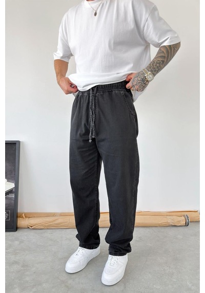 Füme Beli Lastikli Baggy Pantolon