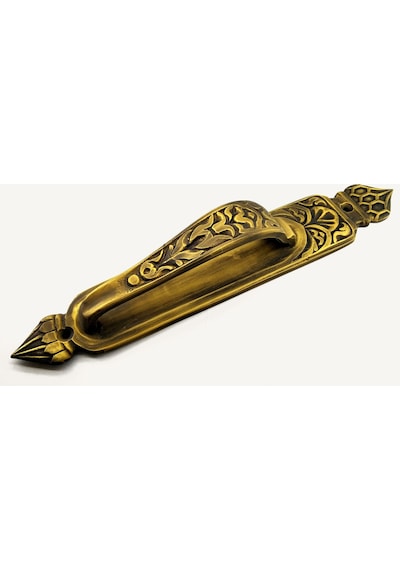 Antika Tarz Dekoratif Pirinç Kubbeli Çekme Kapı Kolu - 396x68 Mm, Antik