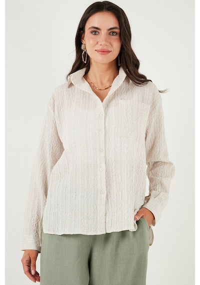 Lela Regular Fit Tek Cepli Önü Kısa Arkası Uzun Krinkıl Bayan Gömlek 6772752 Taş