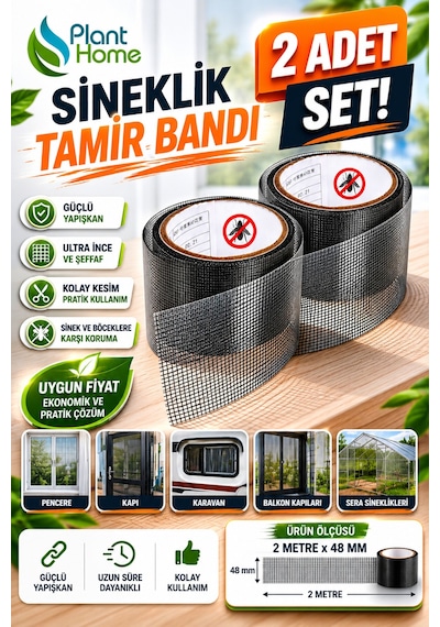 Sineklik Tamir Bandı 2 Adet Set 2 Metre X 48 Mm Yapışkanlı Sineklik Yama Ve Onarım Bandı