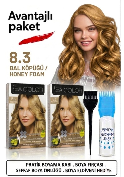 Sea Color Set Saç Boyası 8.3 Bal Köpüğü 2 Li 2 Kutu+pratik Boya Kabı
