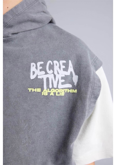 Defacto Oversıze Baskılı Sweatshirt Kumaşı Kısa Kollu Tişört Erkek Çocuk G9737a826smgr452 Gri-gr452