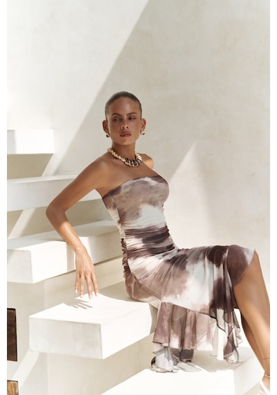 Mai Collection Mai Studios Co. Stracnaha Drape Detaylı Kahve Straplez Elbise Kahve