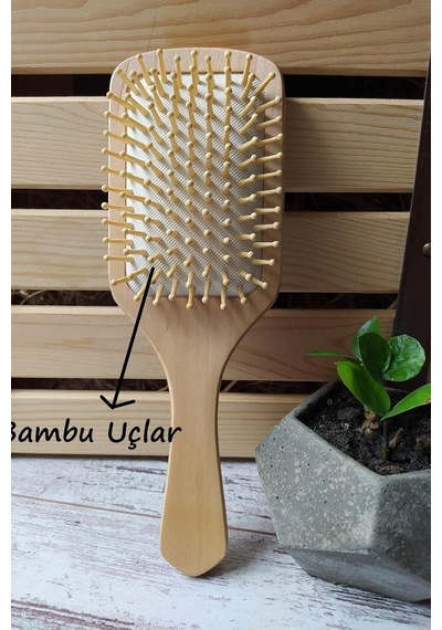 Bambu Uçlu Ahşap Saç Fırçası, Antistatik Ve Masaj Etkili Doğal Bambudan Uçlar Doğal Bambu Saç Açıcı Tarağı 2 Adet