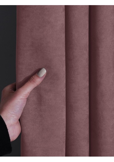 Kadife Dokulu Pileli Ada Fon Perde, 200 X 270 Cm, Açık Pembe Çok Renkli
