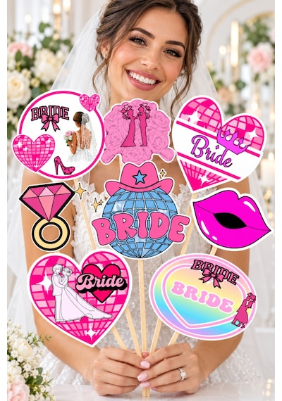 Pembe Kırmızı Bride To Be Konuşma Balonu Seti 8 Parça Bekarlığa Veda Aksesuarı