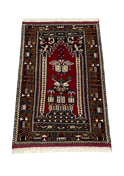 El Dokuma Sıfır Yahyalı Halısı Seccade 87x130 Kırmızı Kök Boya %100 Yün Namazlık
