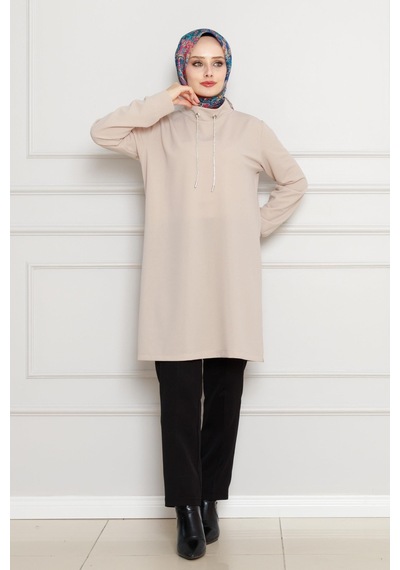 Sevitli Dik Yaka Tunik-bej-4456 Bej