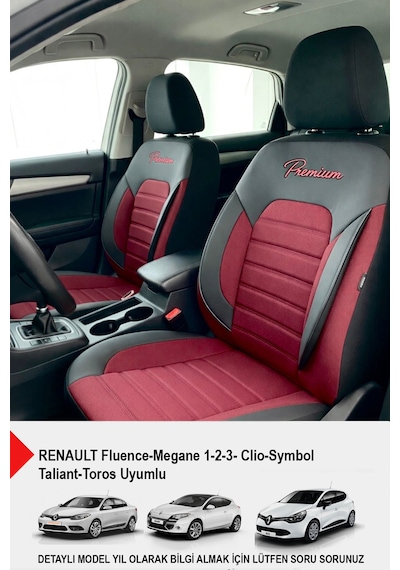 Premium Serisi Lüks Keten Oto Koltuk Kılıfı Renault Fluence-megan 1-2-3-clio-symbol-toros Uyumlu Bordo