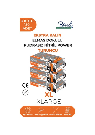 Nitril Turuncu Power Pudrasız Muayene Eldiveni Xl - 3 Paket 50 Li