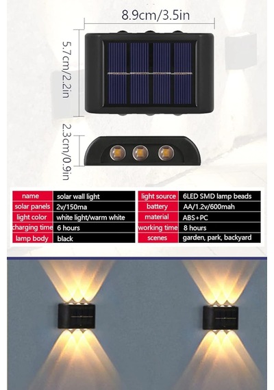 6ledli Solar Duvar Lambası Aplik Güneş Enerji Gün Işığı 2 Li Set Diğer