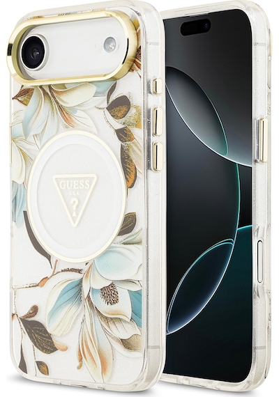 Apple Uyumlu iPhone 17 Air Kılıf Guess Lisanslı M-safeli Simli Çiçek Desenli Metal Kamera Çerçeveli Kapak Beyaz Beyaz