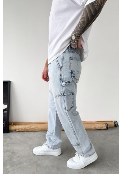 Buz Mavi Patch Detaylı Baggy Pantolon