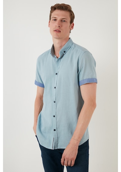 Buratti Pamuklu Slim Fit Düğmeli Yaka Kısa Kollu Erkek Gömlek Cf21S112546 Aqua