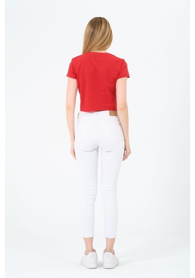 Kadın Kırmızı Kısa Kollu Oversize Crop - Pamuklu Basic Bisiklet Yaka T-shirt Çok Renkli Kadın Kırmızı Kısa Kollu Oversize Crop - Pamuklu Basic Bisiklet Yaka T-shirt Çok Renkli