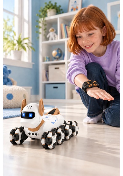 Venandin Turbo Dog Uzaktan Kumandalı Akrobatik Robot Köpek - 8 Tekerlekli, Bileklik Kontrollü, Işıklı Şarjlı Akıllı Oyuncak
