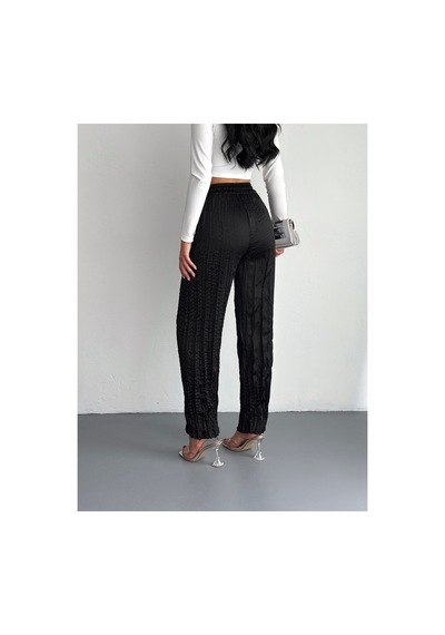 Gugus Kadın Saten Pantolon Trend Wide Leg Model Siyah