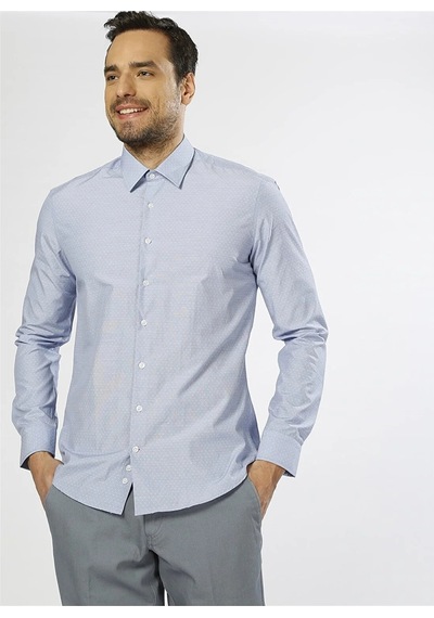 Fabrika Slim Fit Klasik Pamuklu Gömlek İtalyan Yaka Desenli Gömlek Mavi Fabrika Slim Fit Klasik Pamuklu Gömlek İtalyan Yaka Desenli Gömlek Mavi