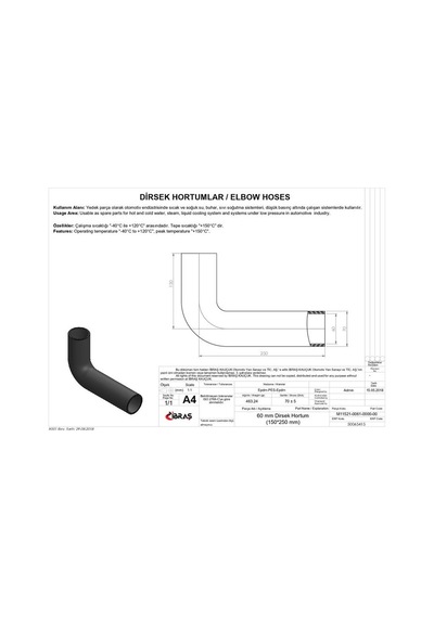 IBRAS 65415 DİRSEK HORTUMU Q 60mm 15cmx25cm