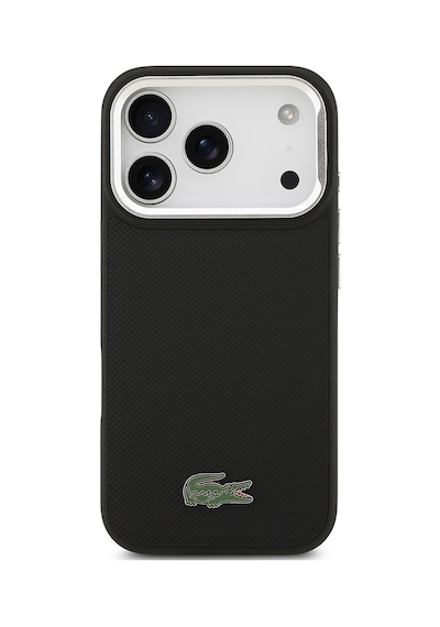 Apple Uyumlu iPhone 17 Pro Kılıf Lacoste Lisanslı M-safe Şarj Özellikli Pu Standlı Metal Logolu Siyah