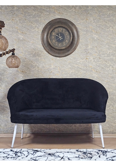 Zafir İkili Teddy Beyaz Boyalı Sivriltme Ayak Çay Seti Koltuk İkili Berjer , Balkon, Salon, Ofis Siyah