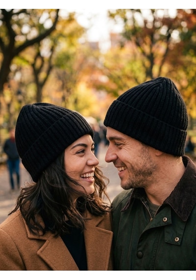 Hamze Düz Basic Fitilli Kışlık Pamuklu Unisex Bere Siyah