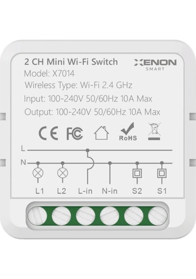 Xenon Smart İki Çıkışlı Anahtar İkili Akıllı Switch Anahtar Modülü (Wi-Fi 2.4 GHz) X7014