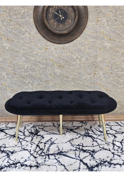 Zafir Ufo Oturak Bench - Gold Kaplama Sivriltme Ayak - Oturak - Bench - Puf - Yatak Ucu Pufu Siyah