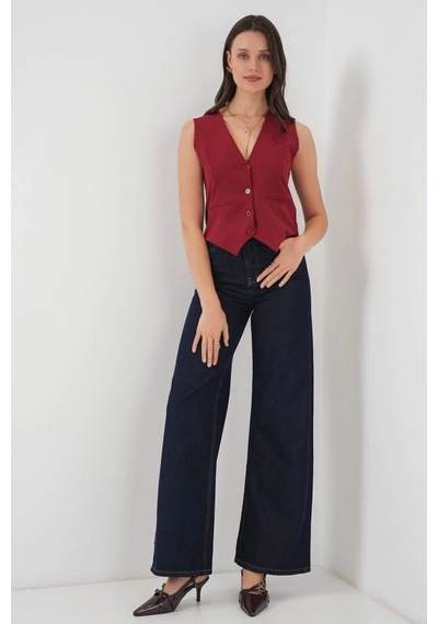 Defymoda 6796 Kısa Dokuma Yelek - Bordo Bordo