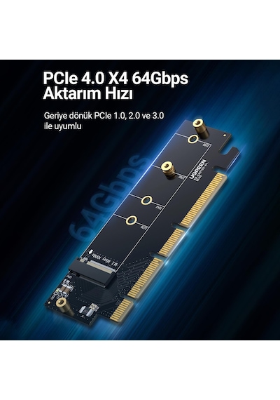 Ugreen PCIe 4.0 x4 x8 x16 Uyumlu 64Gbps NVMe M.2 SSD Dönüştürücü Adaptör
