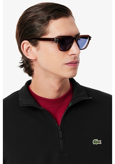 Lacoste Zip-up Fleece Sweatshirt Black Fermuarlı Dik Yaka Pamuklu Erkek Sweatshirt Siyah