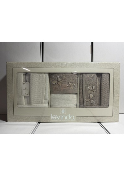 Levinda 3d Nakışlı Bornoz Takımı Krem-kahve