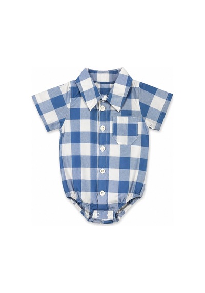 Babyhola Erkek Bebek Çıtçıtlı Gömlek Badi Poplin Kumaş Kısa Kollu Şık Tulum 3503 Lacivert