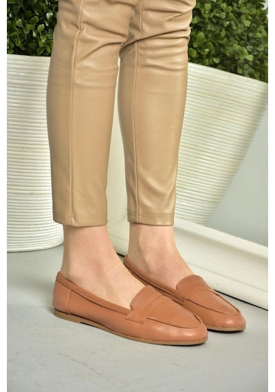 Fox Shoes S291070003 Taba Hakiki Deri Düz Babet Taba