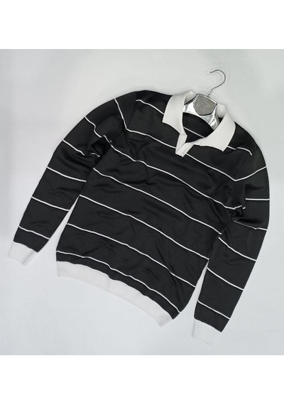 Classics Men Slim Fit Polo Yaka Uzun Kol Erkek Örme Triko Siyah