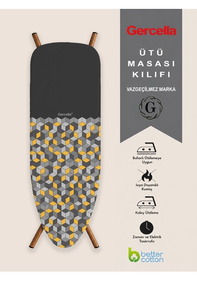 Hediyeli City Xxl Beden 60x162 Cm Ütü Masası Kılıfı Sarı-gri