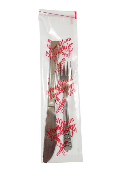 Çatal Kaşık Bıçak Poşeti - Afiyet Olsun Yazılı Baskılı - Şeffaf - 1 Kg. Lık 3 Paket