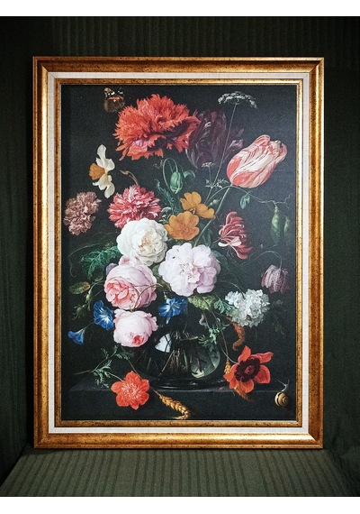 Vintage Klasik Gold Çerçeveli Dark Art Salon Tablosu 60x80 Cm Flemenk Barok Dark Floral Lüks Dekoratif Duvar Tablosu